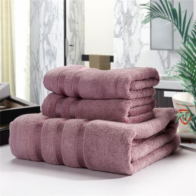 pink bamboo fiber towel in the bathroom