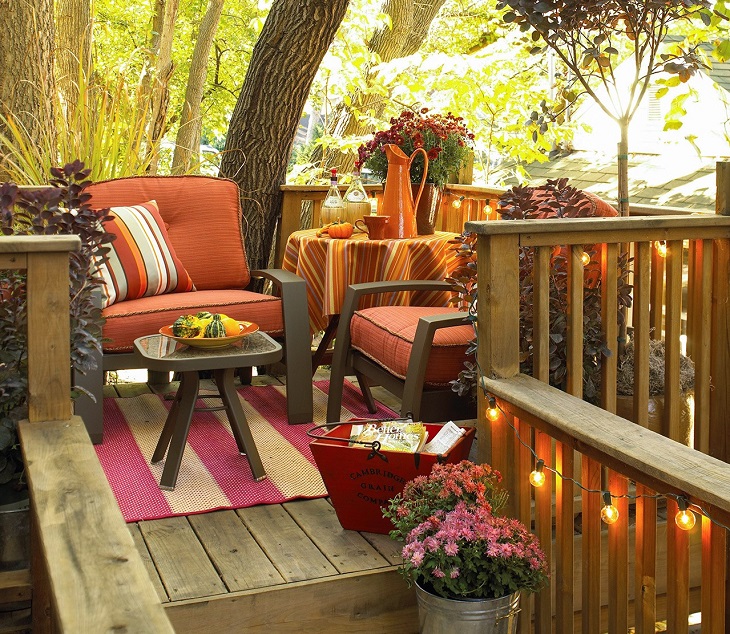 Outdoor patio furniture for lounging in autumn 