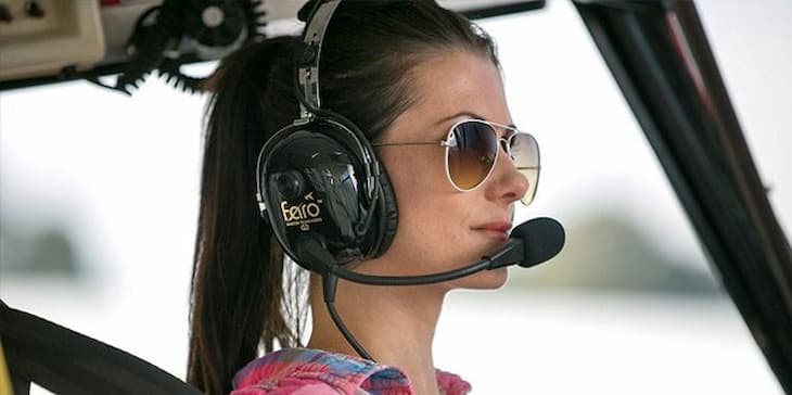 Pilot woman wearing High-Quality Aviation Headset