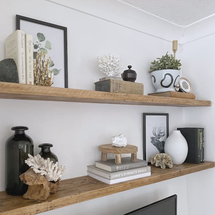 wooden shelves hanged on wall