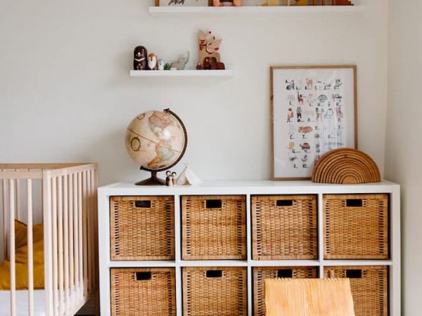 kids room with box toy storage space