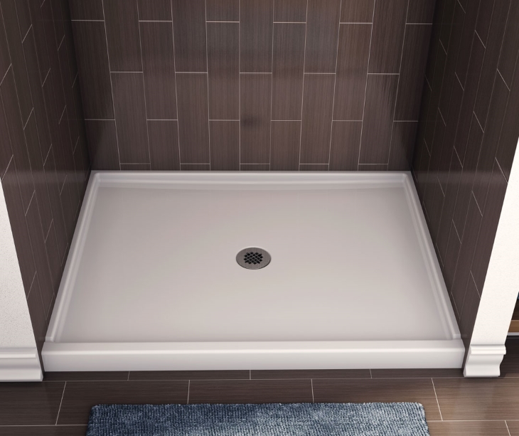 brown tiles with white shower base