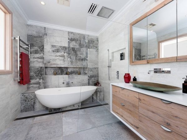 bathrom with a freestanding bathtub